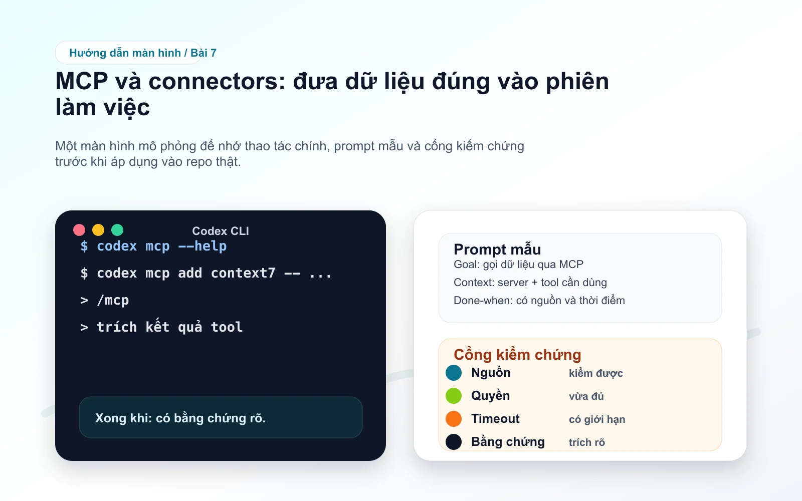 Screenshot minh họa bài 7: MCP và connectors: đưa dữ liệu đúng vào phiên làm việc