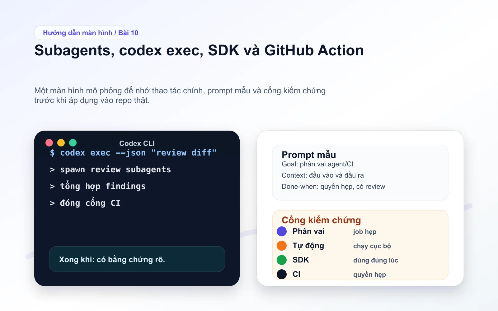 Screenshot minh họa bài 10: Subagents, codex exec, SDK và GitHub Action